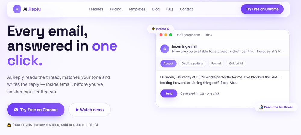 AI.Reply drafting a reply inside Gmail